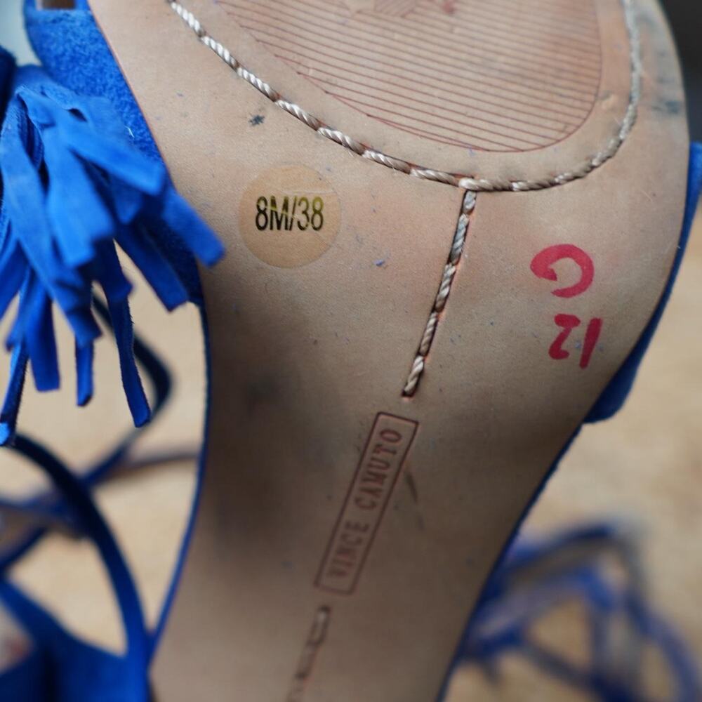 Vince Camuto Blue Suede Lace Up Heels 8M - Picture 6 of 6
